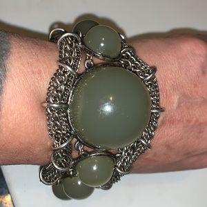 Green Lucite Cabochons in a Antiqued Metal Setting 7”